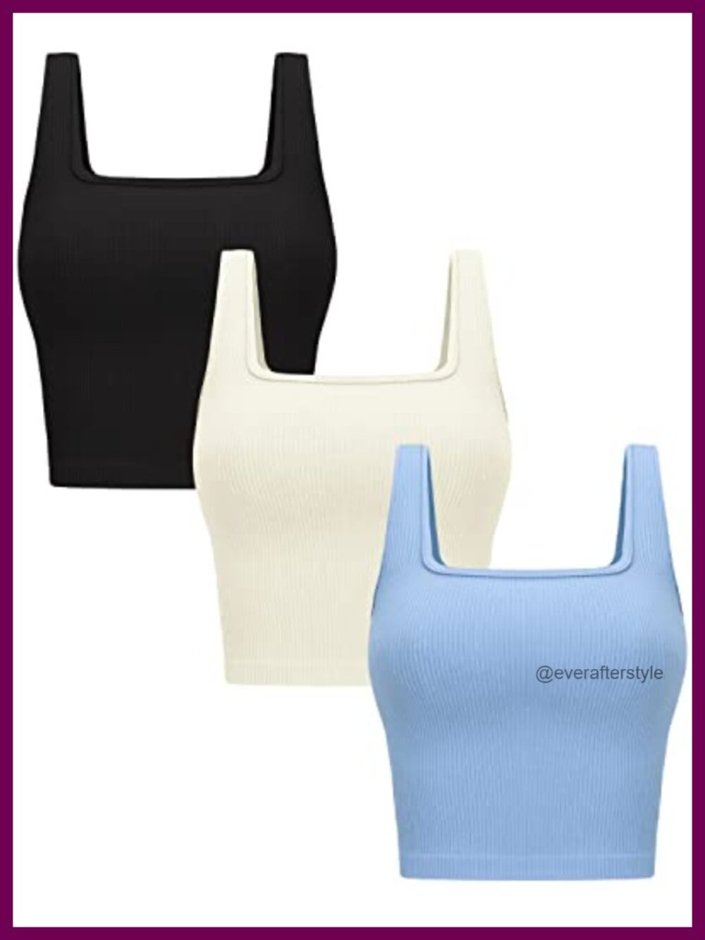3 Pack Women's Ribbed Seamless Crop Tank Tops Square Neck Workout Activewear
